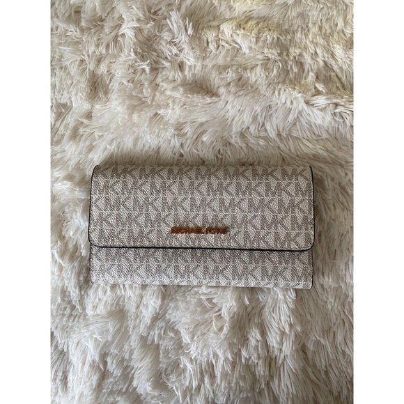 Michael kors trifold wallet Large card case wallet MK signature Vanilla - Picture 2 of 4